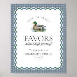 Poster Mallard Duck Hunting Blue Gingham Favors Sign