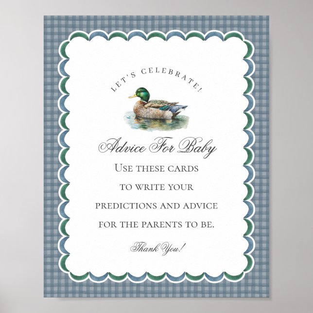 Poster Mallard Duck Hunting Gingham Boy Advice for Baby (Frente)