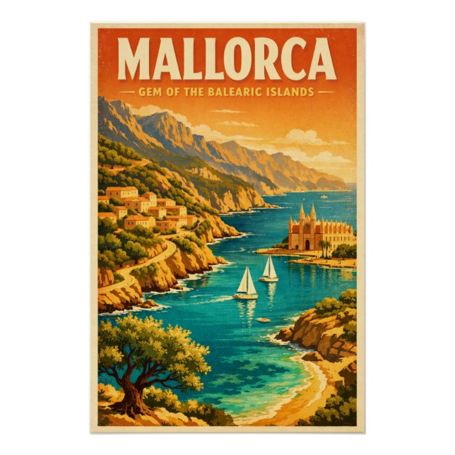 Póster Mallorca, Spain, in a classic retro  (Frente)