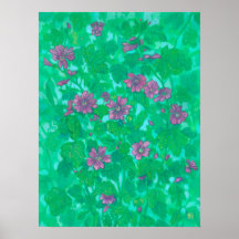 Mallow Bloom, Malva Flores de Verão Pintura Floral