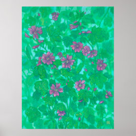 Poster Mallow Bloom, Malva Flores de Verão Pintura Floral