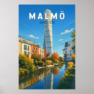 Poster Malmo Ilustração Viagem Arte Vintage Suécia