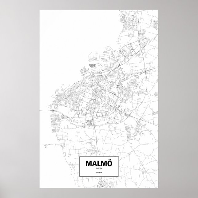 Poster Malmö, Suecia (preto sobre branco) (Frente)