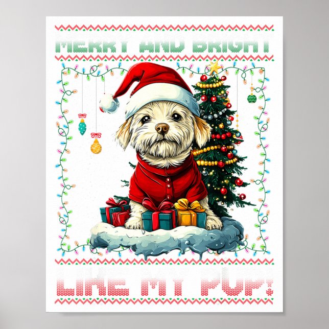 Poster Maltese Christmas Tree Lights Decorations Dog Love (Frente)