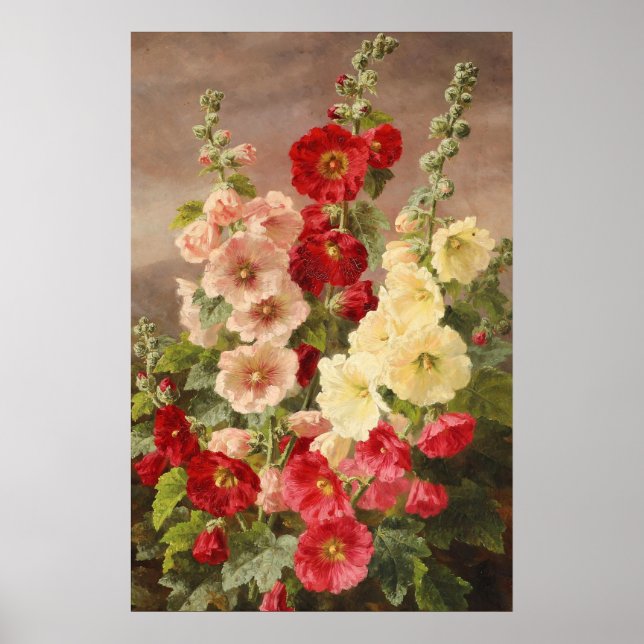 Poster Malvas vermelhas, brancas e rosadas, Christensen (Frente)