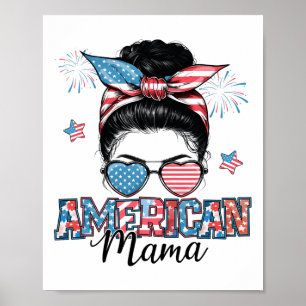 Poster Mama Americana Mensy Bun Patriótico 4 De Julho Mês
