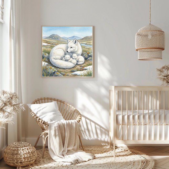 Poster Mama Arctic Fox and Kits Nursery (Criador carregado)