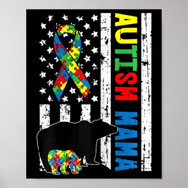 Poster Mama Bear Correspondendo Autismo Familiar Oferece  (Frente)
