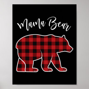 Poster Mama Bear Pajama Red Buffalo Xmas Funny Family Chr