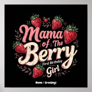 Poster Mama Berry Primeiro Aniversário Menina Morango Fam