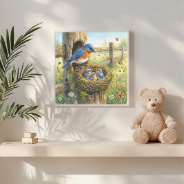 Poster Mama Bluebird e Berçário de seus Filhotes