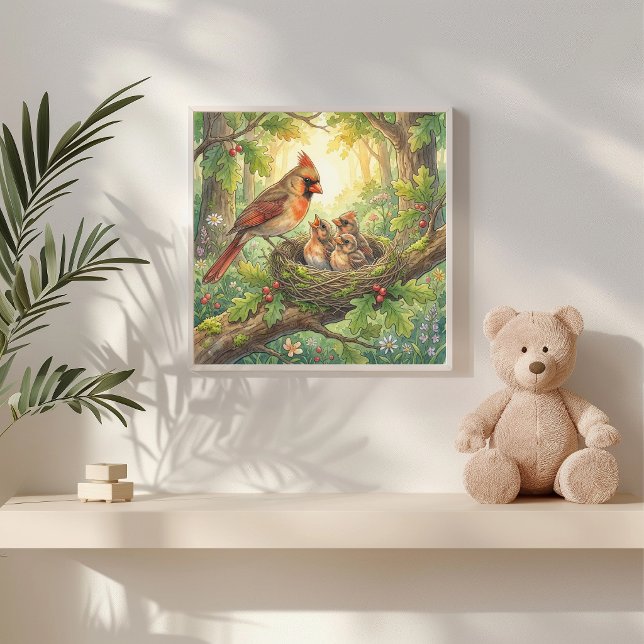 Poster Mama Cardinal e seus Filhotes Viveiro (Criador carregado)