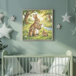 Poster Mama Coelha e seus Filhotes Berçário