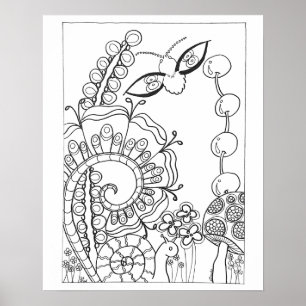 Poster Mama de 16"x 20", caracol com flores de fantasia c