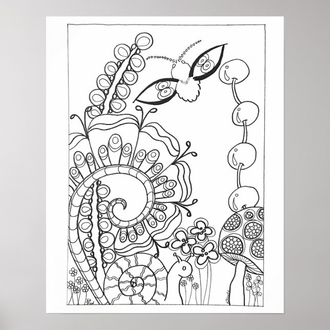Poster Mama de 16"x 20", caracol com flores de fantasia c (Frente)