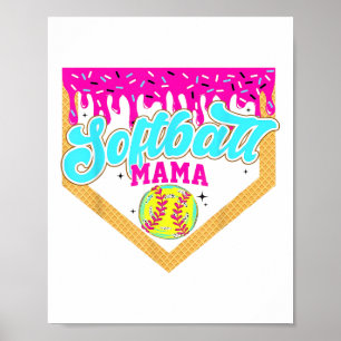Poster Mama de Softball Derrubando Sorvete Dia do Jogo So