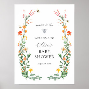 Poster Mama em Bee Wildflower Garden Chá de fraldas bem-v