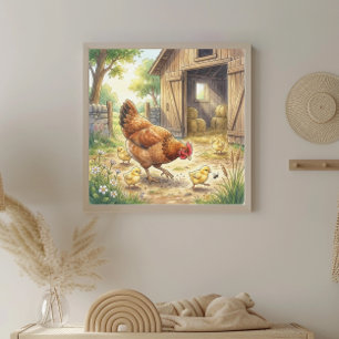 Poster Mama Galinha e Pintinhos Berçário