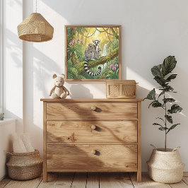 Poster Mama Lemur and Babies Nursery