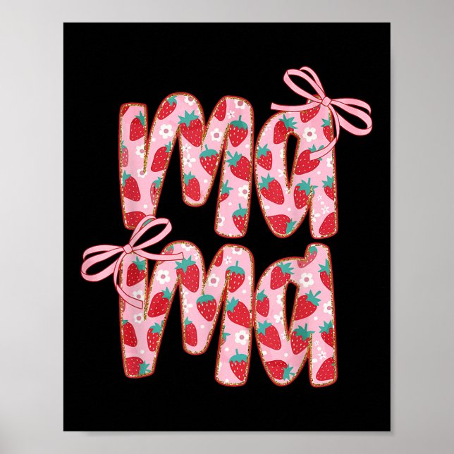 Poster Mama Morango Coquete Laço Mamãe Feliz Dia das Mães (Frente)