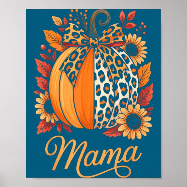 Poster Mama Thanksgiving Leopard Pumpkin Sunflower Coquet (Frente)