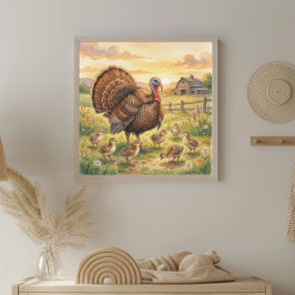 Poster Mama Turkey and Poults Nursery