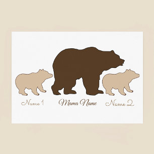 Póster Mama Urso Personalizada Com 2 Nomes de Filhos Pres