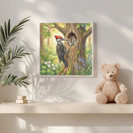 Poster Mama Woodpecker and Chicks Nursery