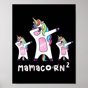 Poster Mamacorn de unicórnio fofo para mulheres, mãe de 2