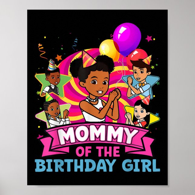 Poster Mamãe A Menina De Aniversário Festa Rosa Boneca Fa (Frente)