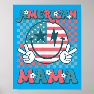 Poster Mamãe Americana Rosto Sorridente Groovy Patriótico