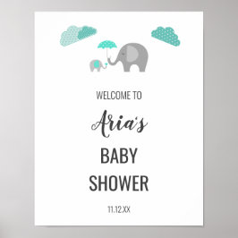 Poster Mamãe Bebê Elefante Nuvens Chá de fraldas Bem-vind