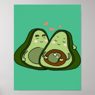 Poster Mamãe Cute Avocado Família Custa Mamãe e bebê