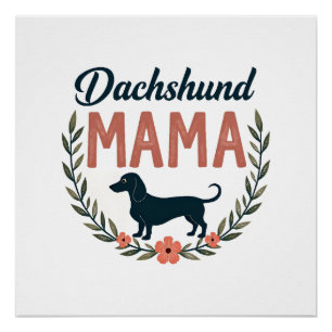 Póster Mamãe Dachshund Vintage Floral Amante de Cachorro