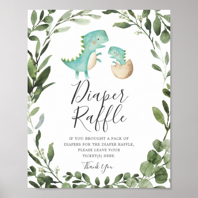 Poster Mamãe Dinossauro Fralda Chá de fraldas Raffle Sina (Frente)