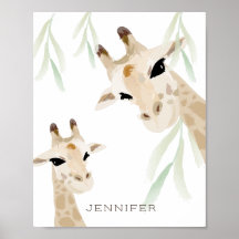Mamãe e Baby Giraffe Watercolor Art