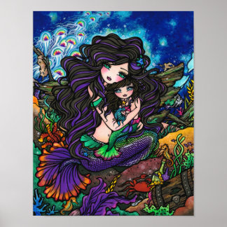 Póster Mamãe e Baby Mermaid Fantasy Marine Art Hannah Lyn