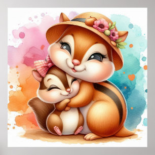 Poster Mamãe e Bebê Esquilo