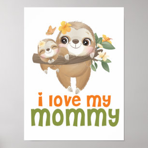 Poster Mamãe e Bebê Sloths pendurados em um galho que eu 
