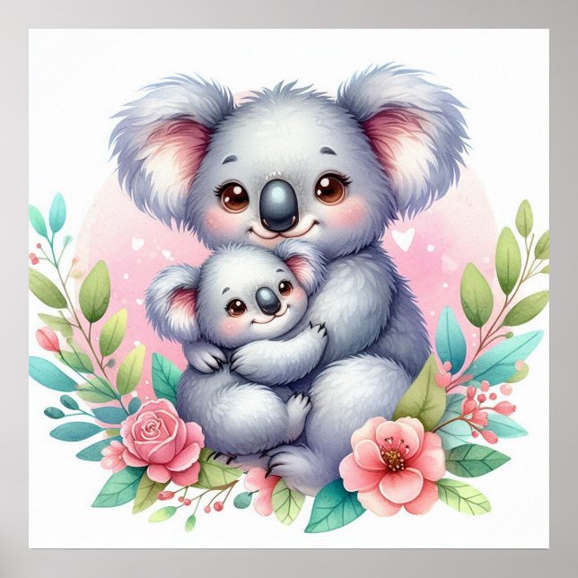 Poster Mamãe e Bebê Urso Coala (Frente)