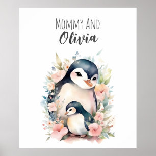 Poster Mamãe & eu   Pinguim   Arte de Berçário Animal