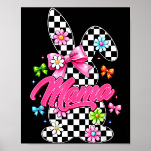 Poster Mamãe fofa coelhinho xadrez laço coquete dia de Pá