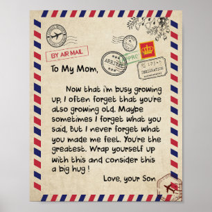 Poster Mamãe Gifts Carta À Minha Mãe Amor Do Filho