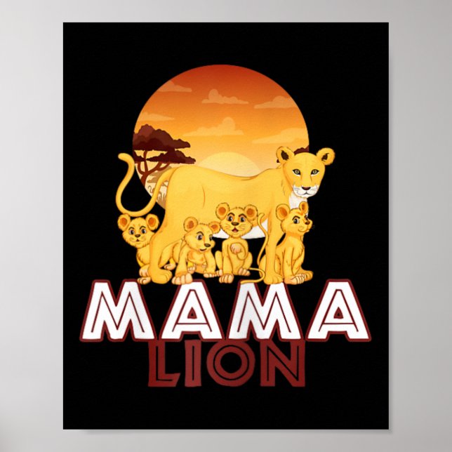 Poster Mamãe Lion - Crianças-Mãe da Família Gato Grande (Frente)