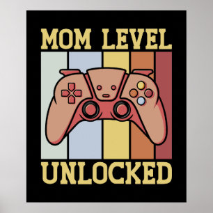 Poster Mamãe nível desbloqueado Vintage Video Gamer Nova 