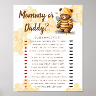 Poster Mamãe ou Pai de um urso de pelúcia de mel castanho