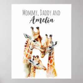 Poster Mamãe, papai & eu | Girafa | Arte de Berçário Anim