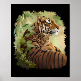 Poster Mamãe tigre e bebê tigre que dorme
