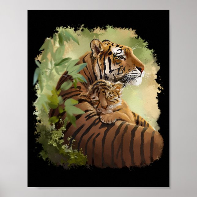 Poster Mamãe tigre e bebê tigre que dorme (Frente)