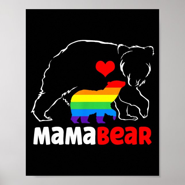 Poster Mamãe urso mãe orgulhosa bandeira arco-íris orgulh (Frente)